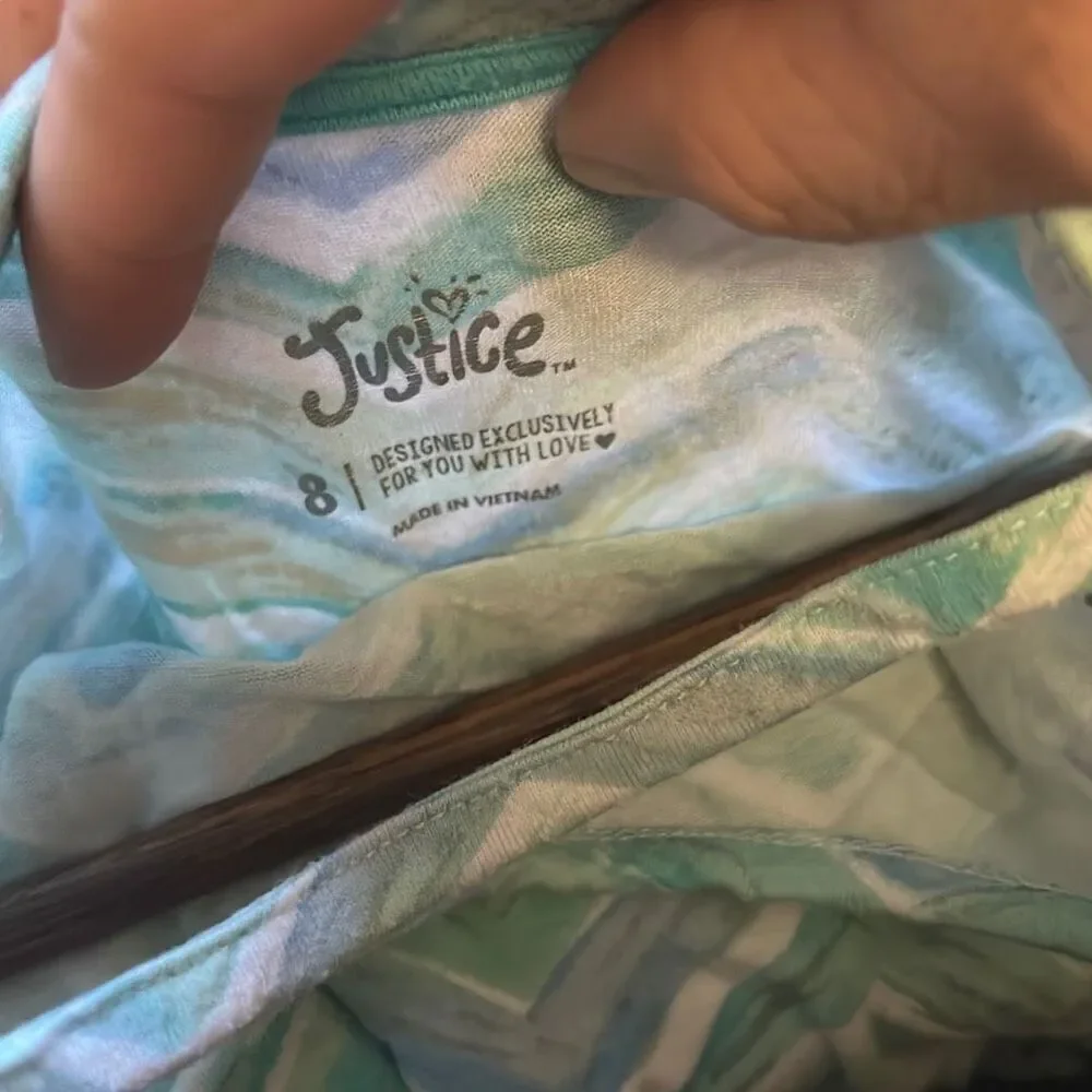 Justice‎ Tank Top Girls Size 8 Teal Green Excellent Chevron Zigzag Sleeveless